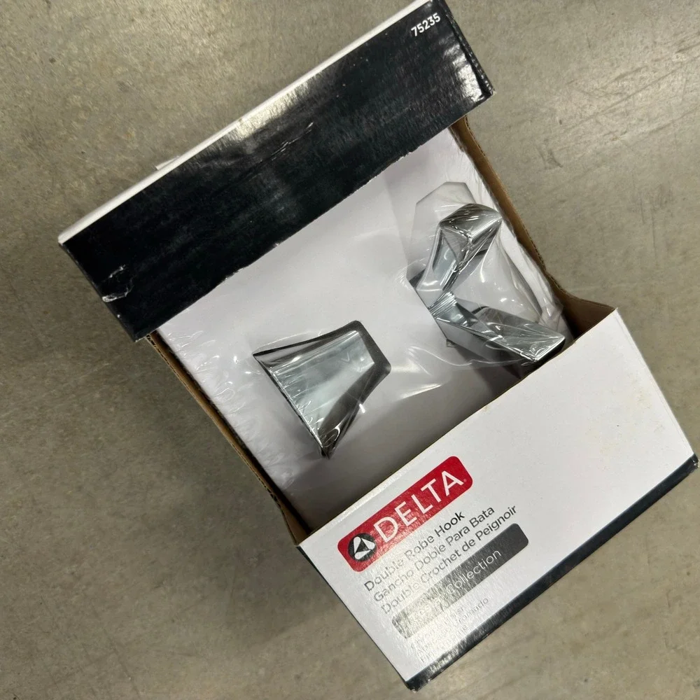 Delta Tesla Double Robe Hook Chrome Wall Mount Bathroom Accessory 75235 NEW